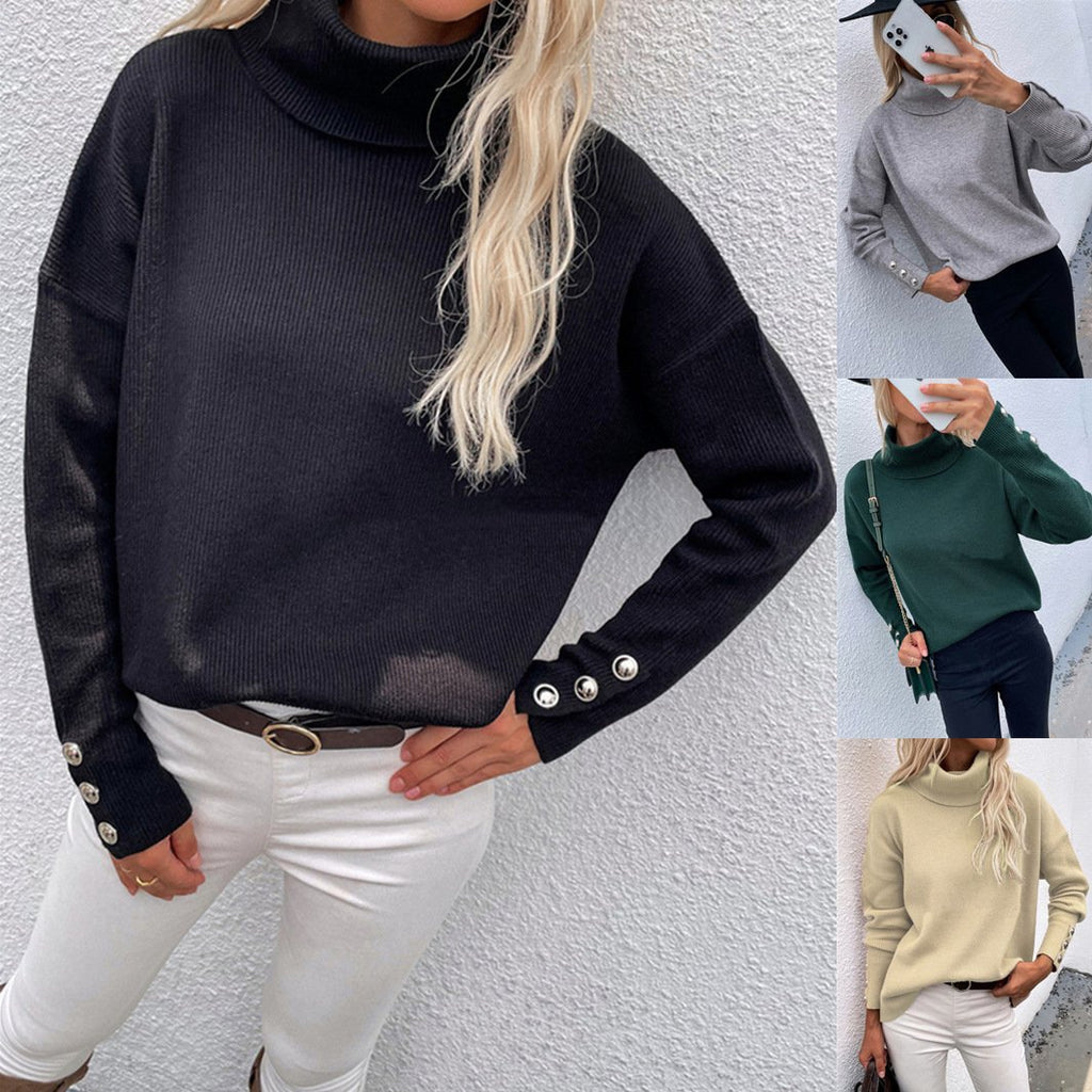 High-neck Women's Multi-panel Pullover Sweater