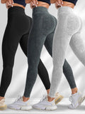 Women's Seamless Sporty High Waist Trousers, Tightening Belly Slimming Peach Butt Drawn Wrinkle, Three-Piece Set for All Seasons, Knitted Sports Pants Fitness Wear