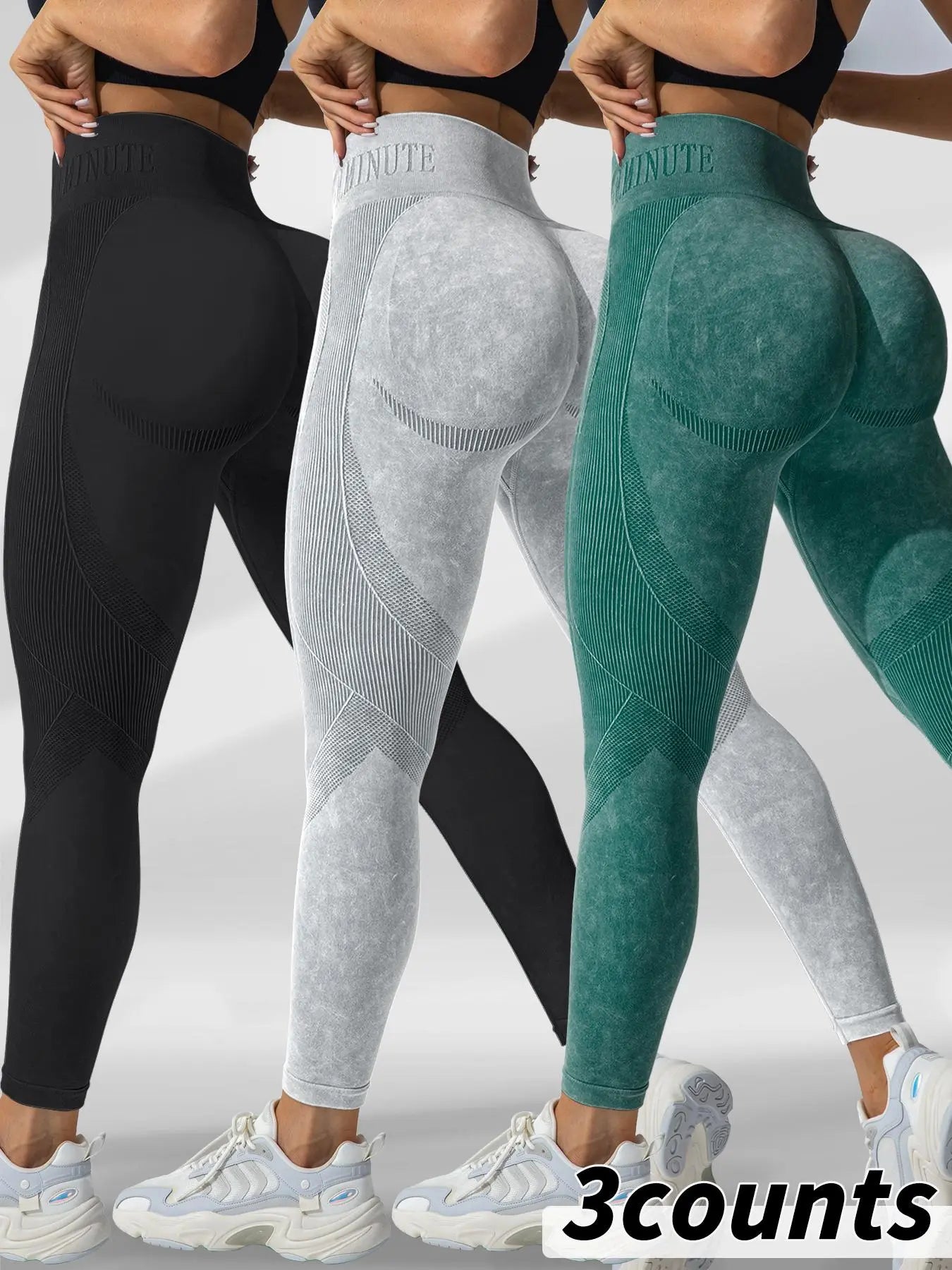 Women's Seamless Sporty High Waist Trousers, Tightening Belly Slimming Peach Butt Drawn Wrinkle, Three-Piece Set for All Seasons, Knitted Sports Pants Fitness Wear - Color: Multicolor8, Size: S