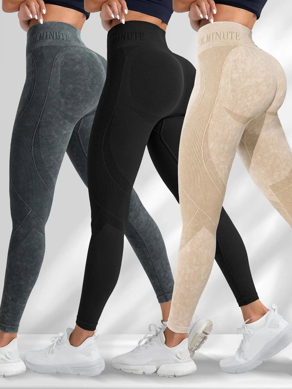 Women's Seamless Sporty High Waist Trousers, Tightening Belly Slimming Peach Butt Drawn Wrinkle, Three-Piece Set for All Seasons, Knitted Sports Pants Fitness Wear