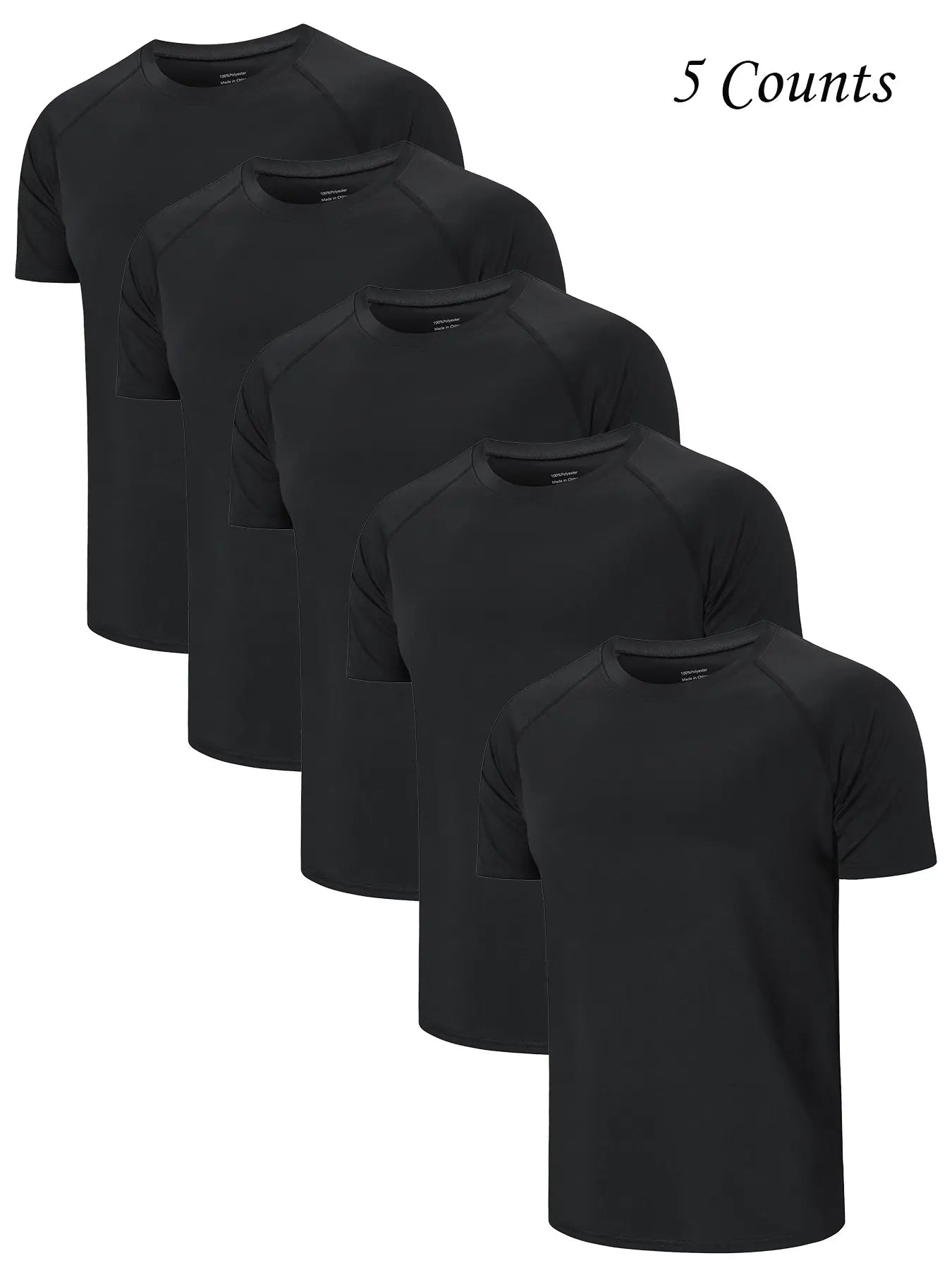 3/5 Pack Men's Short Sleeve Sport Round Neck Shirt, Breathable Cool Polyester T-Shirt, Ideal for Running Cycling Fitness, Quick Dry Casual Sports Top, Athletic Shirt, Athletic Tops, Athletic Clothes - Color: Black, Size: S