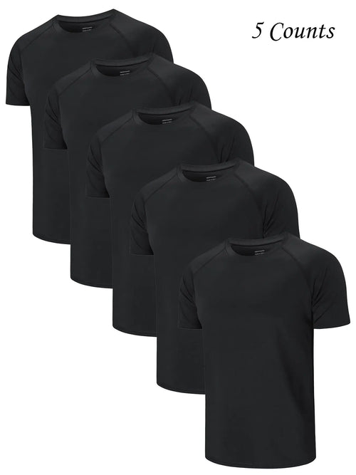 3/5 Pack Men's Short Sleeve Sport Round Neck Shirt, Breathable Cool Polyester T-Shirt, Ideal for Running Cycling Fitness, Quick Dry Casual Sports Top, Athletic Shirt, Athletic Tops, Athletic Clothes - Color: Black, Size: S
