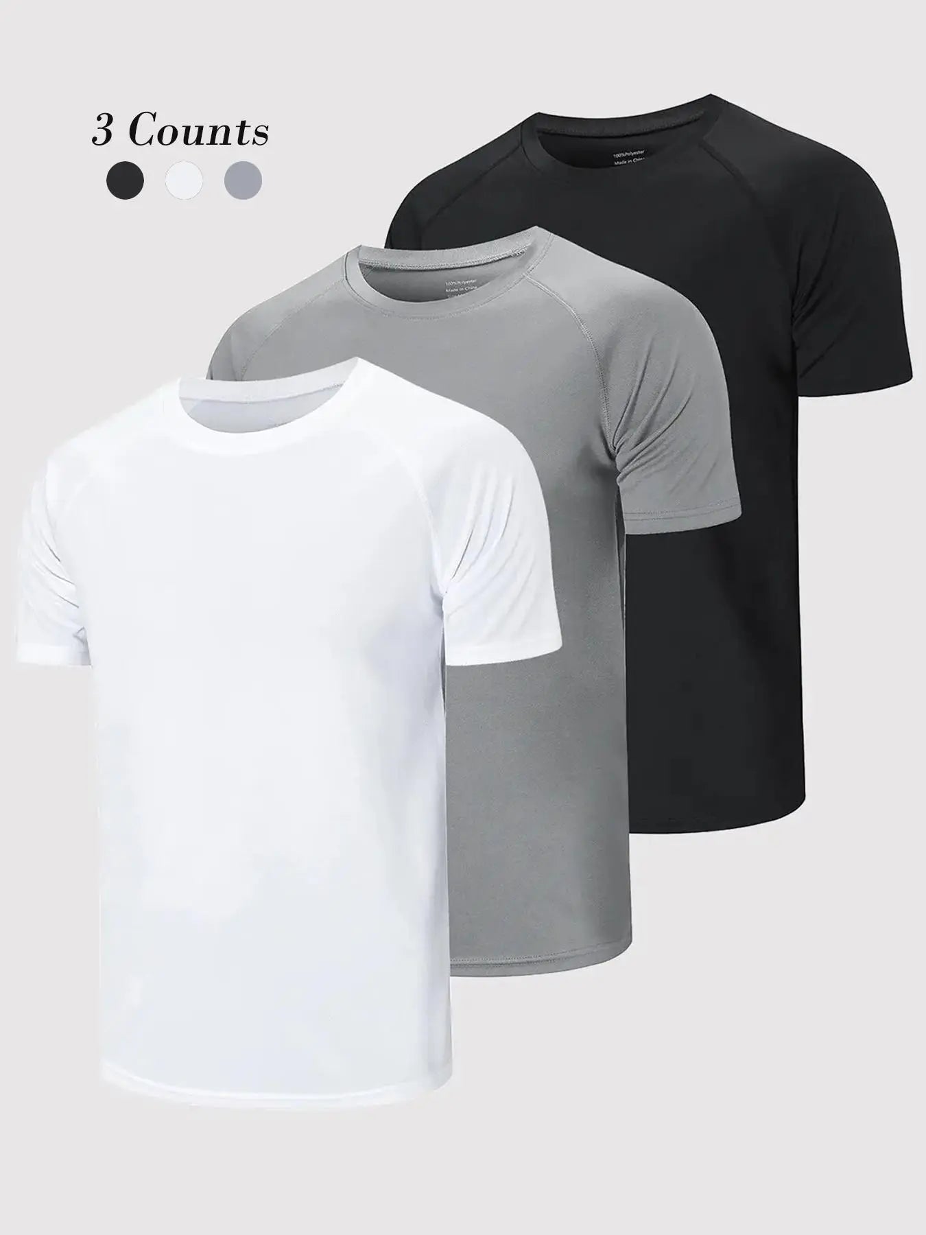 3/5 Pack Men's Short Sleeve Sport Round Neck Shirt, Breathable Cool Polyester T-Shirt, Ideal for Running Cycling Fitness, Quick Dry Casual Sports Top, Athletic Shirt, Athletic Tops, Athletic Clothes - Color: Set10, Size: S
