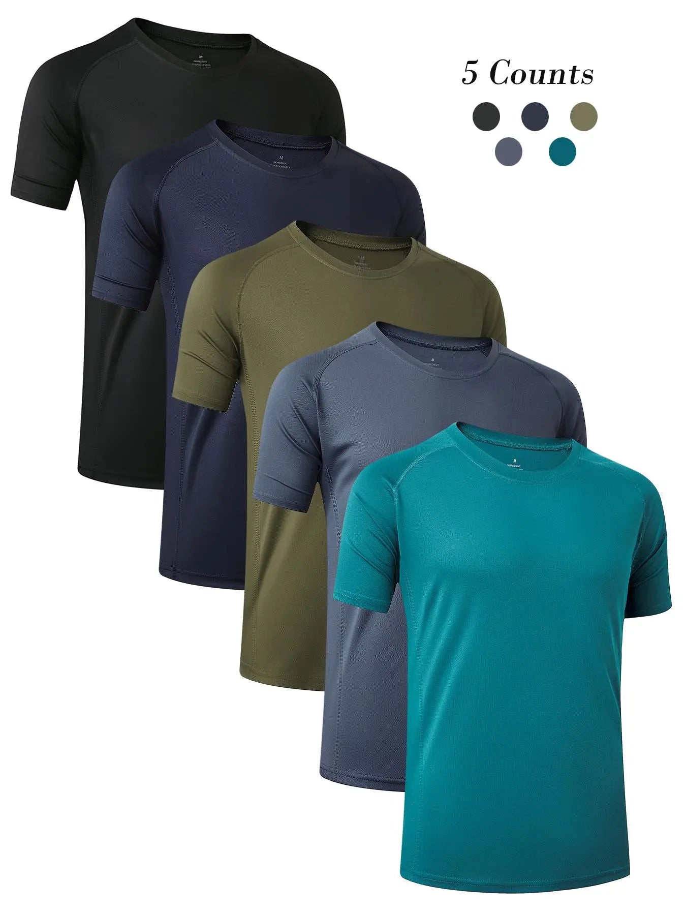 3/5 Pack Men's Short Sleeve Sport Round Neck Shirt, Breathable Cool Polyester T-Shirt, Ideal for Running Cycling Fitness, Quick Dry Casual Sports Top, Athletic Shirt, Athletic Tops, Athletic Clothes - Color: Set7, Size: S
