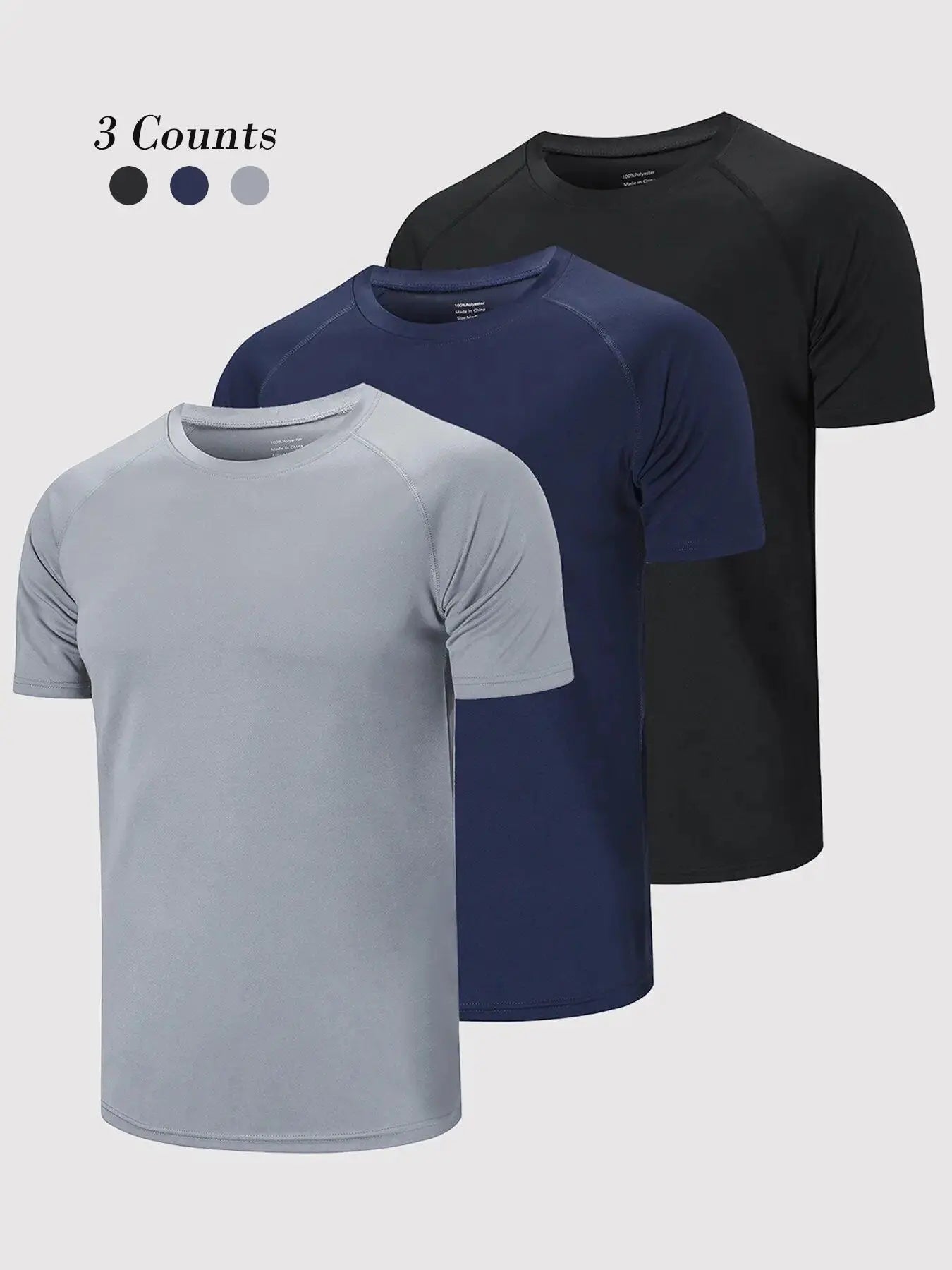 3/5 Pack Men's Short Sleeve Sport Round Neck Shirt, Breathable Cool Polyester T-Shirt, Ideal for Running Cycling Fitness, Quick Dry Casual Sports Top, Athletic Shirt, Athletic Tops, Athletic Clothes - Color: Set9, Size: S