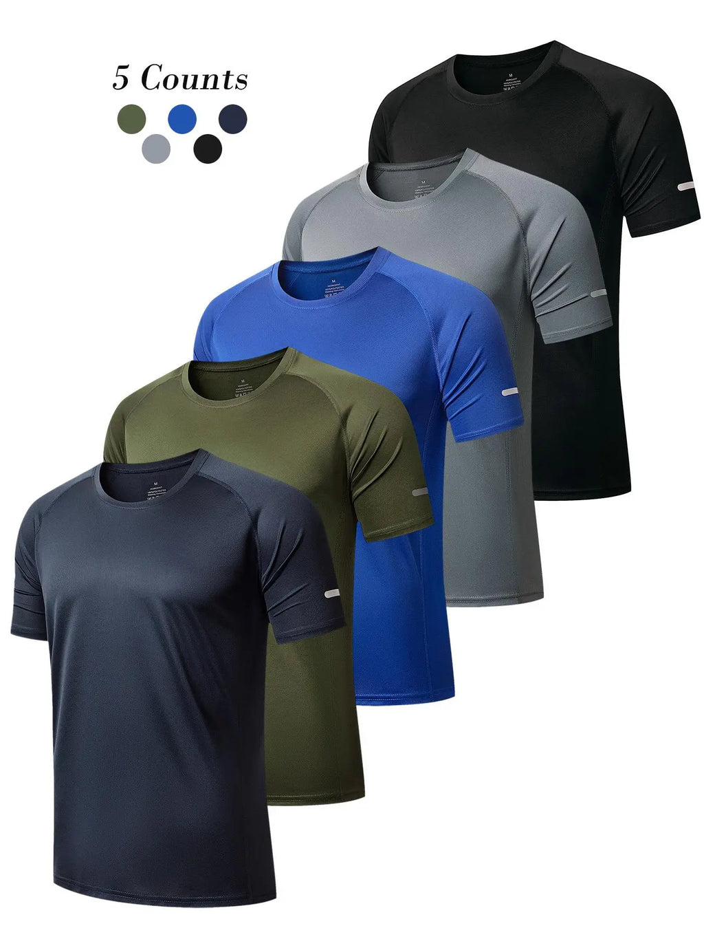 3/5 Pack Men's Short Sleeve Sport Round Neck Shirt, Breathable Cool Polyester T-Shirt, Ideal for Running Cycling Fitness, Quick Dry Casual Sports Top, Athletic Shirt, Athletic Tops, Athletic Clothes