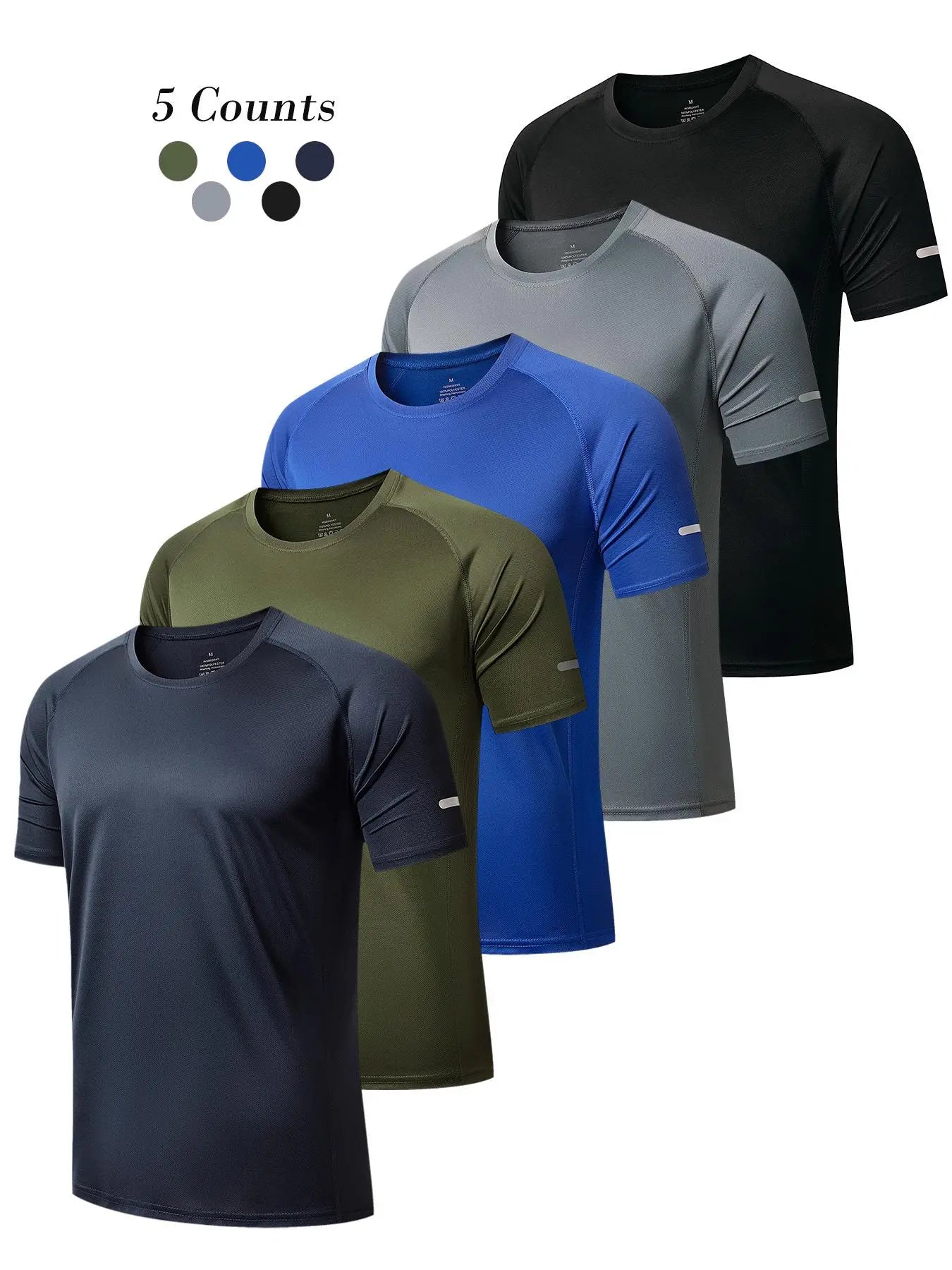 3/5 Pack Men's Short Sleeve Sport Round Neck Shirt, Breathable Cool Polyester T-Shirt, Ideal for Running Cycling Fitness, Quick Dry Casual Sports Top, Athletic Shirt, Athletic Tops, Athletic Clothes