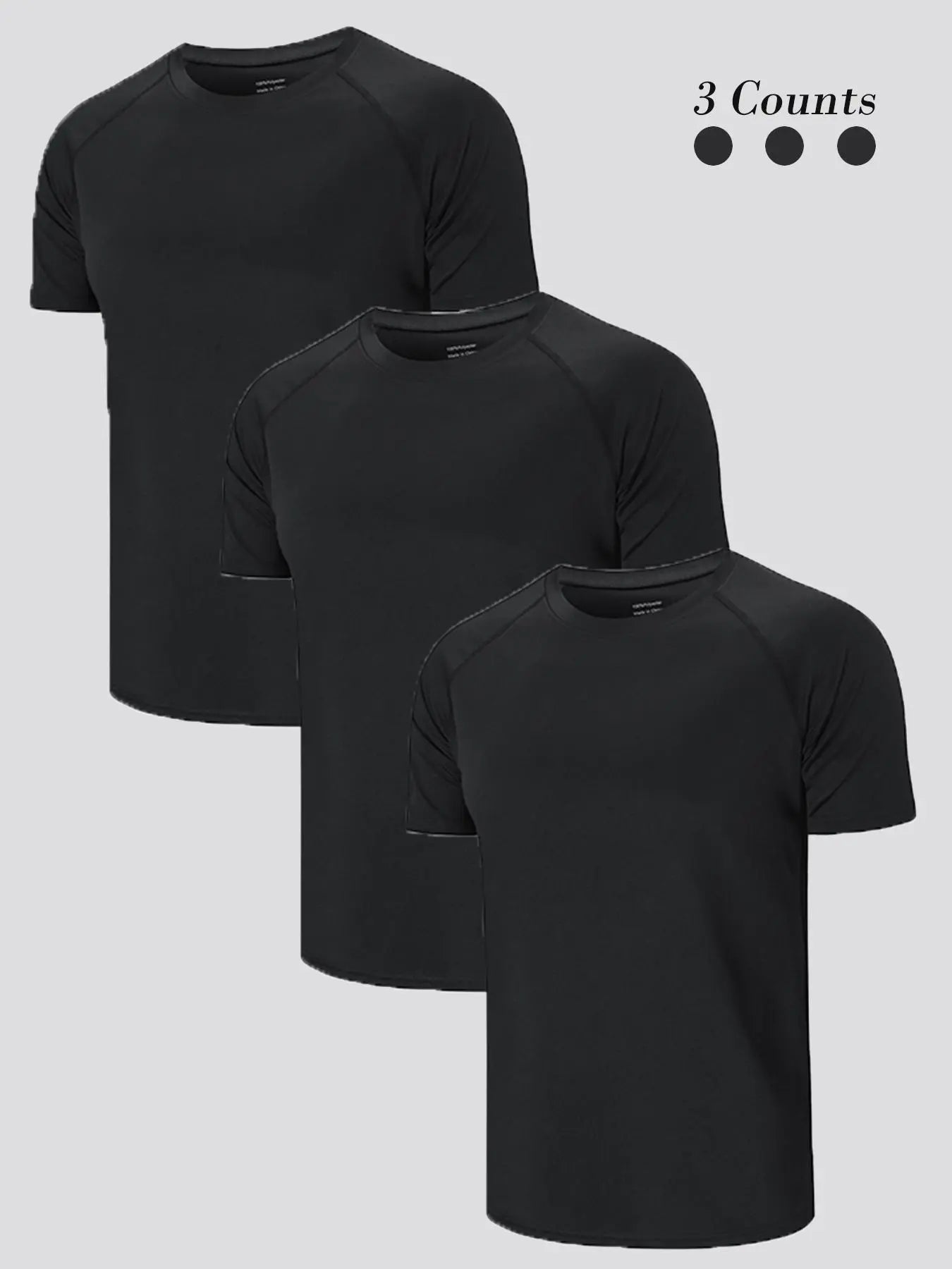 3/5 Pack Men's Short Sleeve Sport Round Neck Shirt, Breathable Cool Polyester T-Shirt, Ideal for Running Cycling Fitness, Quick Dry Casual Sports Top, Athletic Shirt, Athletic Tops, Athletic Clothes - Color: 3 black, Size: S