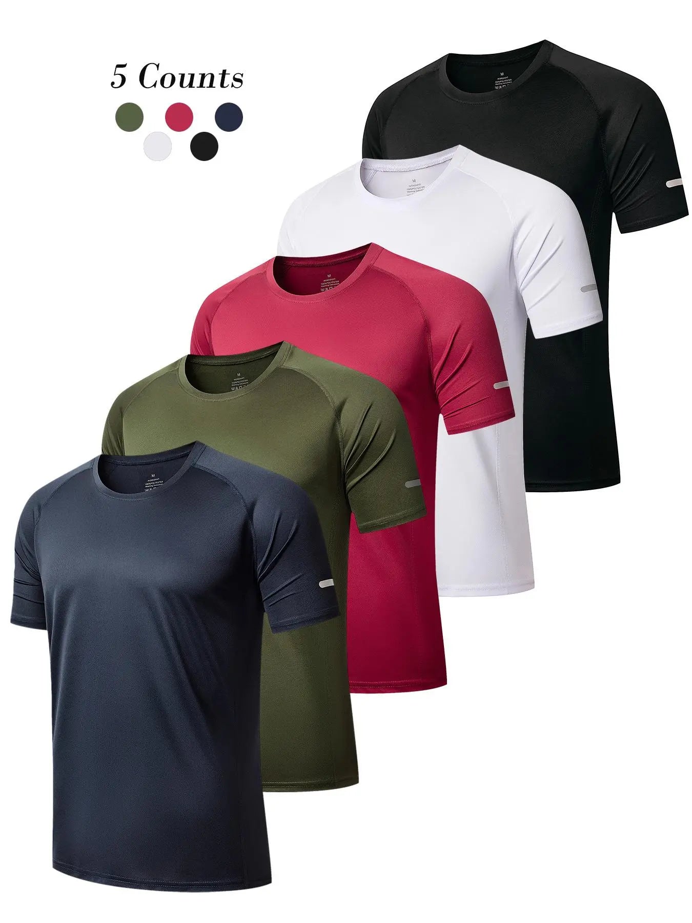 3/5 Pack Men's Short Sleeve Sport Round Neck Shirt, Breathable Cool Polyester T-Shirt, Ideal for Running Cycling Fitness, Quick Dry Casual Sports Top, Athletic Shirt, Athletic Tops, Athletic Clothes - Color: Set4, Size: S