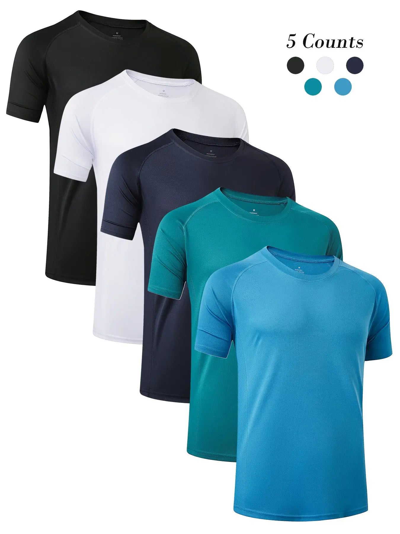 3/5 Pack Men's Short Sleeve Sport Round Neck Shirt, Breathable Cool Polyester T-Shirt, Ideal for Running Cycling Fitness, Quick Dry Casual Sports Top, Athletic Shirt, Athletic Tops, Athletic Clothes - Color: Set5, Size: S