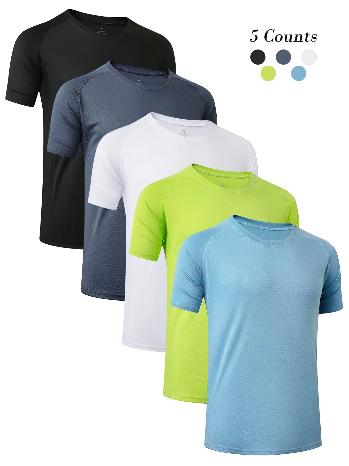 3/5 Pack Men's Short Sleeve Sport Round Neck Shirt, Breathable Cool Polyester T-Shirt, Ideal for Running Cycling Fitness, Quick Dry Casual Sports Top, Athletic Shirt, Athletic Tops, Athletic Clothes - Color: Set6, Size: S