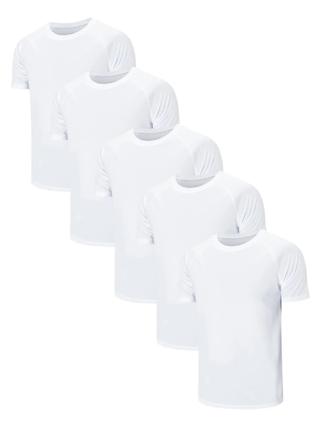 3/5 Pack Men's Short Sleeve Sport Round Neck Shirt, Breathable Cool Polyester T-Shirt, Ideal for Running Cycling Fitness, Quick Dry Casual Sports Top, Athletic Shirt, Athletic Tops, Athletic Clothes - Color: Off White, Size: S