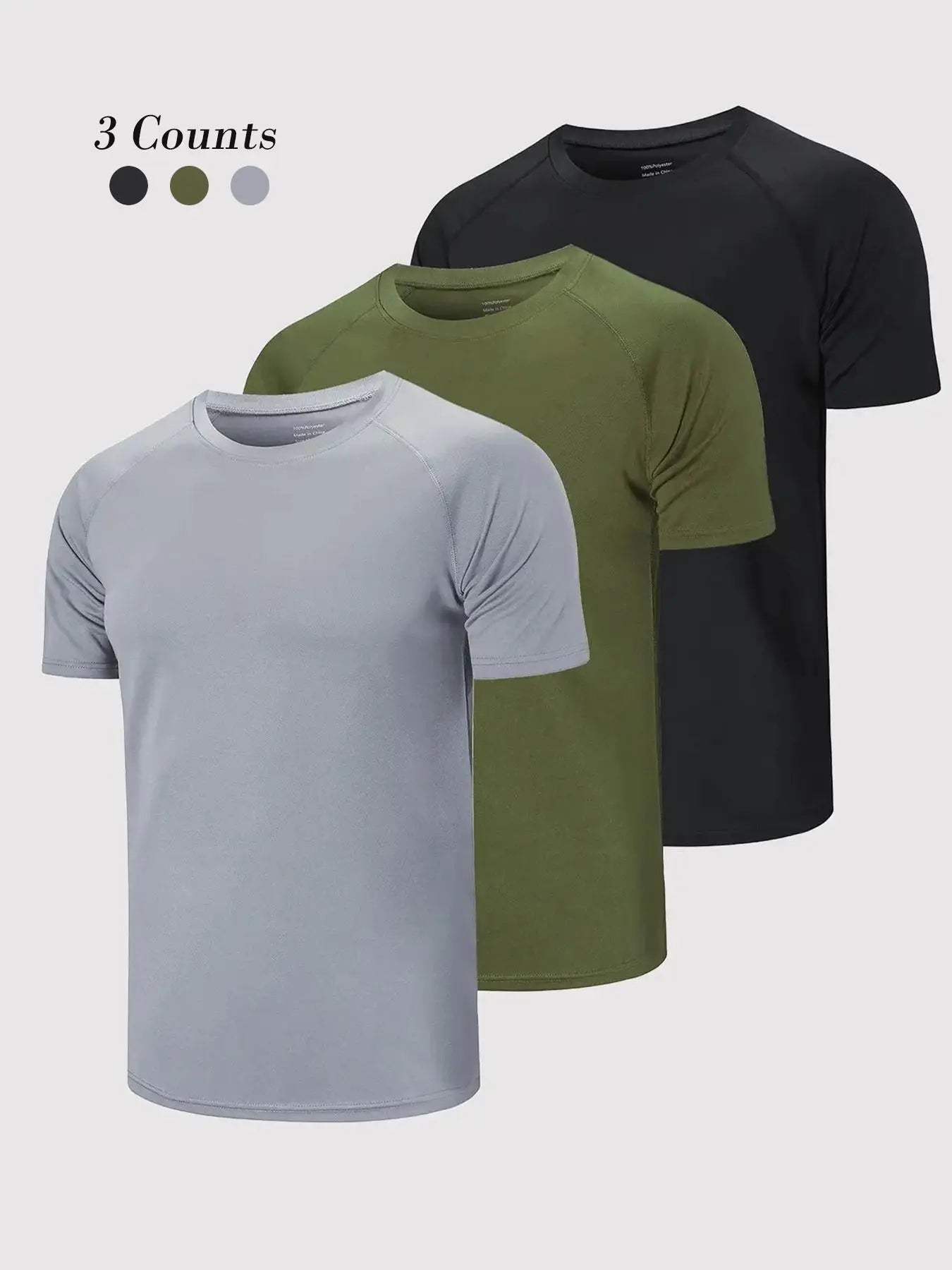 3/5 Pack Men's Short Sleeve Sport Round Neck Shirt, Breathable Cool Polyester T-Shirt, Ideal for Running Cycling Fitness, Quick Dry Casual Sports Top, Athletic Shirt, Athletic Tops, Athletic Clothes - Color: Set8, Size: S