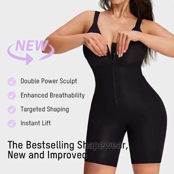 SHECURVE Easyslide Cooling Seamless Zip-Up Faja Shapewear Tummy Control Butt Lift Full Body Shaper with Breathable Mesh Adjustable Straps for Women