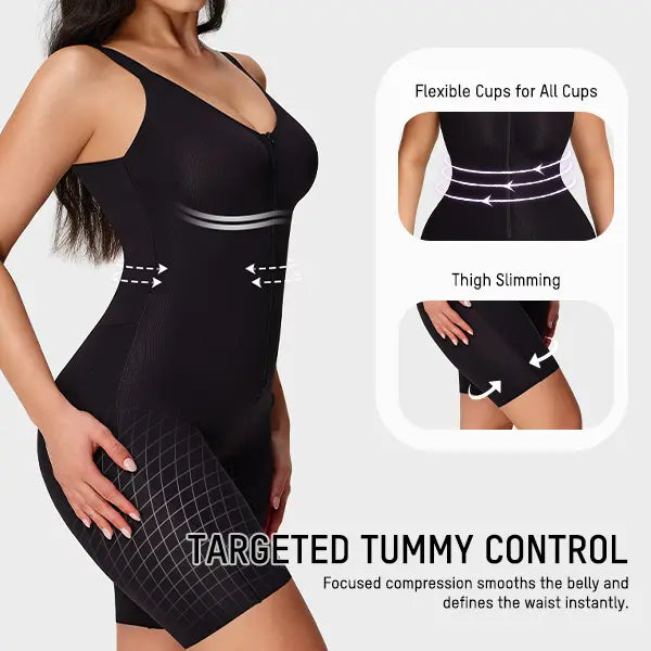 SHECURVE Easyslide Cooling Seamless Zip-Up Faja Shapewear Tummy Control Butt Lift Full Body Shaper with Breathable Mesh Adjustable Straps for Women