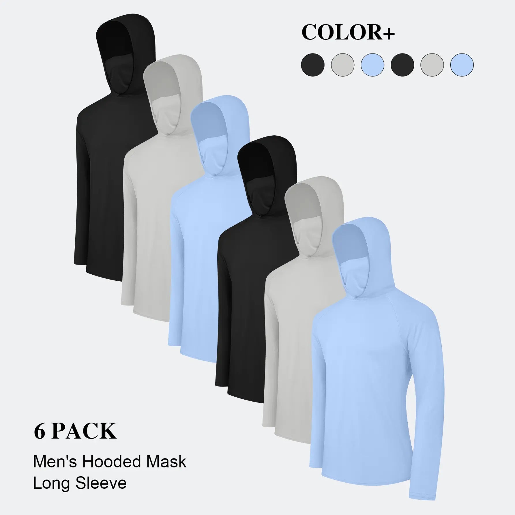 3/6 Pack Men's Casual Hoodie Pullovers Multicolored Long Sleeve Lightweight Sun Protection Soft Breathable Quick Drying Hoodies With Mask Comfort Multi-Occasion Wear Menswear Set Stylish Tops Workwear With Face Mask Summerwins fathers day gift ideas sum