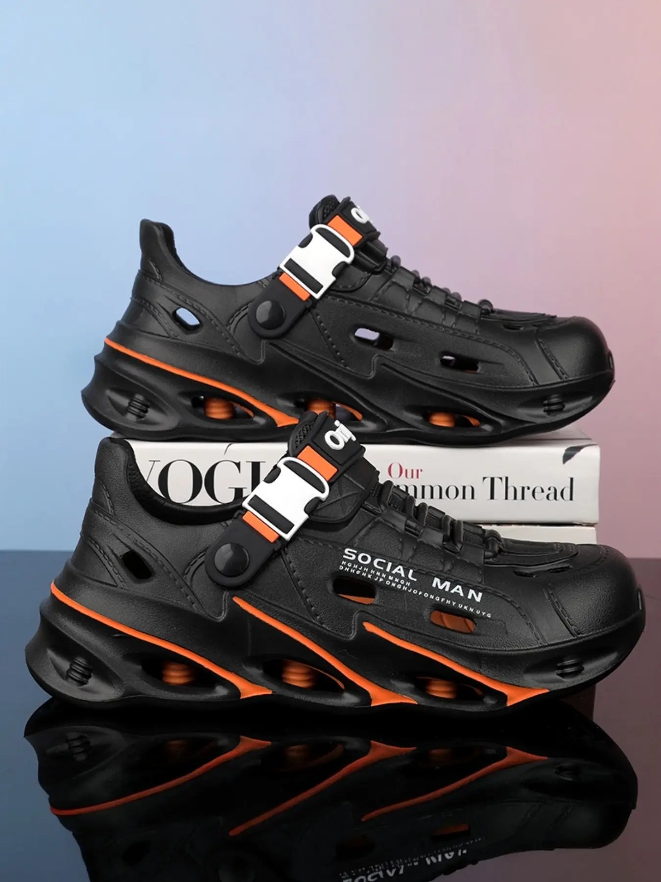 Fashion Waterproof Durable Anti-Slip Hollow-Out Sandals, Fashionable Breathable Lace-Up EVA Shoes for All Seasons - Color: Black Orange, Size: US8.5