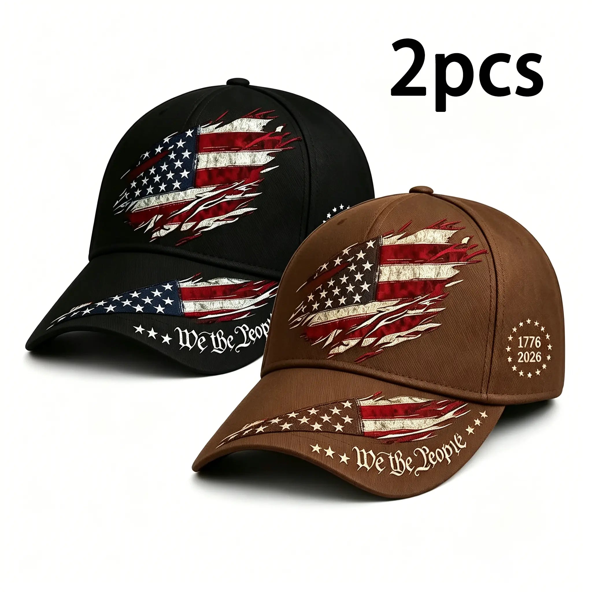 2pcs 250th Anniversary Print Baseball Cap, Adjustable Unisex Sun Cap, Suitable for Everyday Wear and Casual Style - Color: Black + Khaki (2pcs)