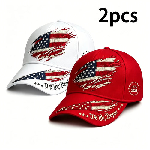 2pcs 250th Anniversary Print Baseball Cap, Adjustable Unisex Sun Cap, Suitable for Everyday Wear and Casual Style - Color: Red + White (2pcs)