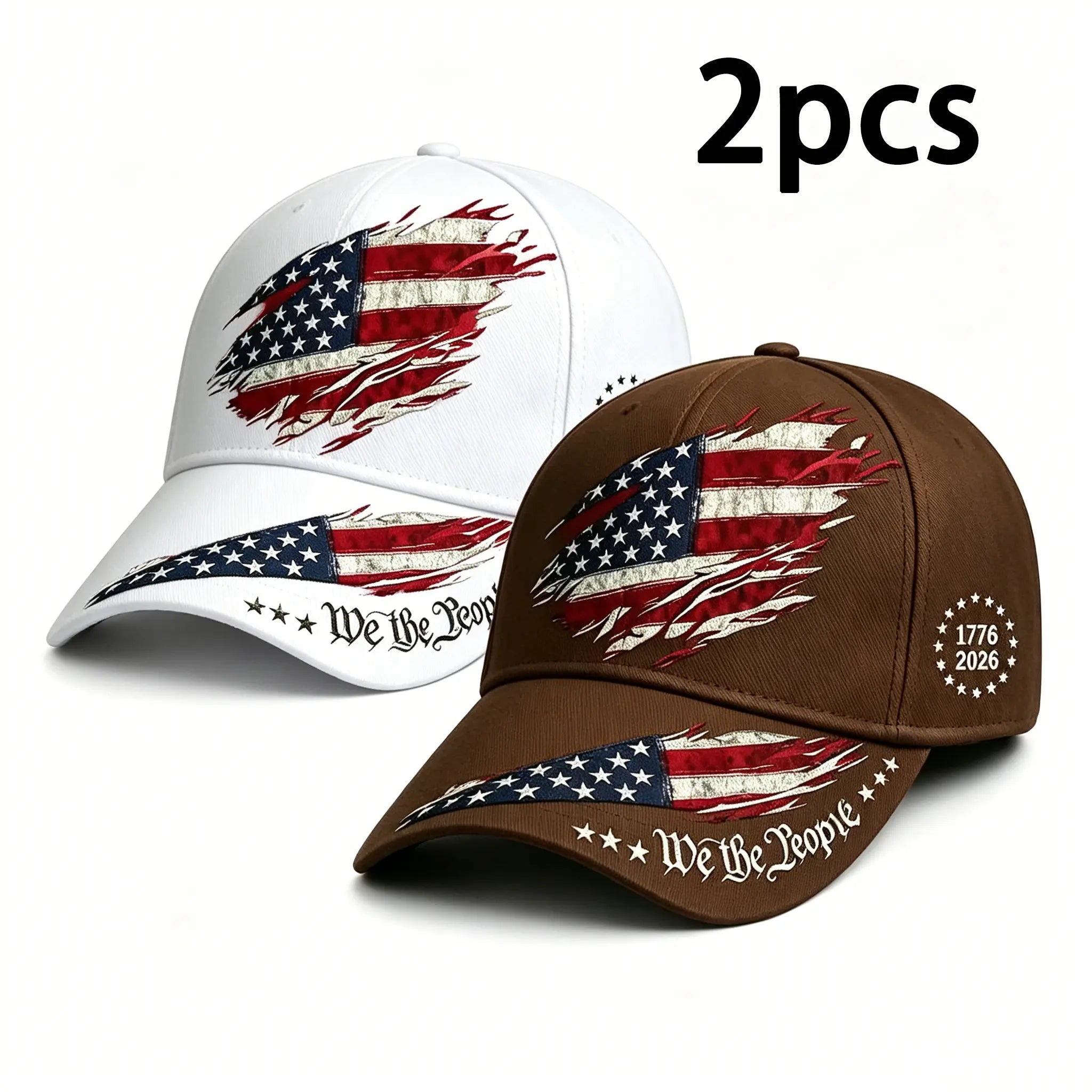 2pcs 250th Anniversary Print Baseball Cap, Adjustable Unisex Sun Cap, Suitable for Everyday Wear and Casual Style - Color: White + Khaki (2pcs)