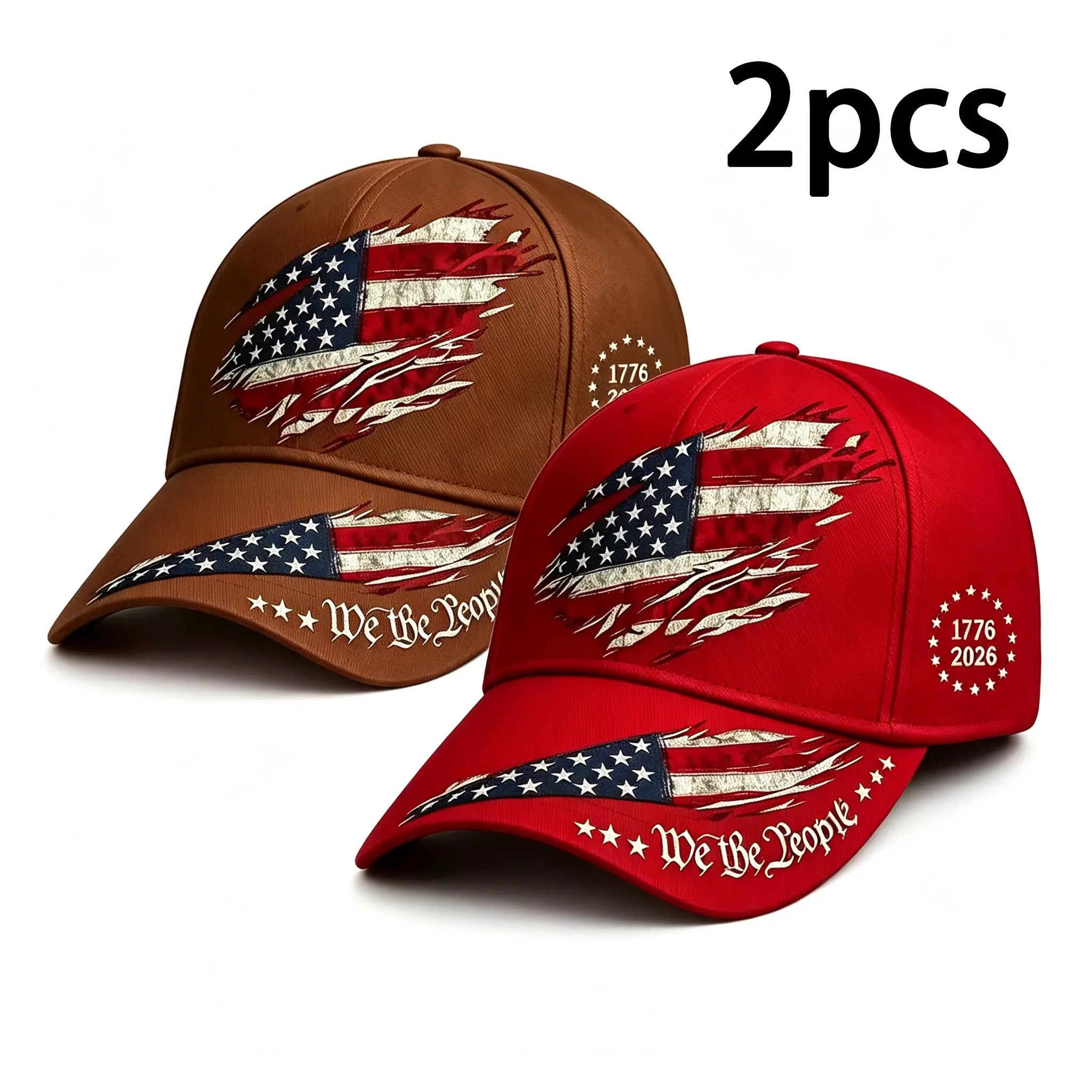2pcs 250th Anniversary Print Baseball Cap, Adjustable Unisex Sun Cap, Suitable for Everyday Wear and Casual Style - Color: Red + Khaki (2pcs)