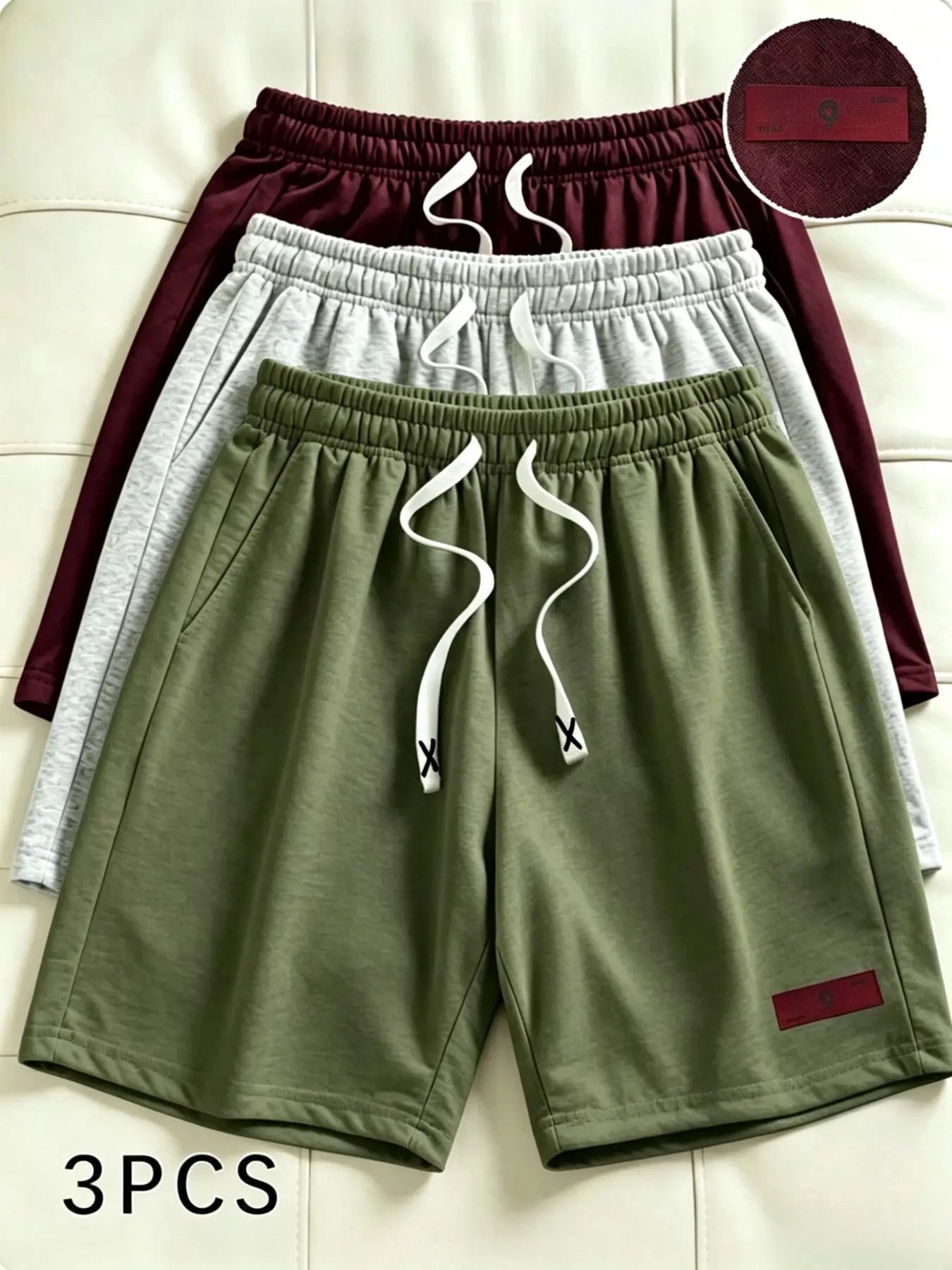3-Pack Plus Size Men's Casual Shorts, Solid Color Drawstring Loose Fit Five-Quarter Pants, Daily Commute Versatile Multi-Color Set - Color: Set 5, Size: 2XL