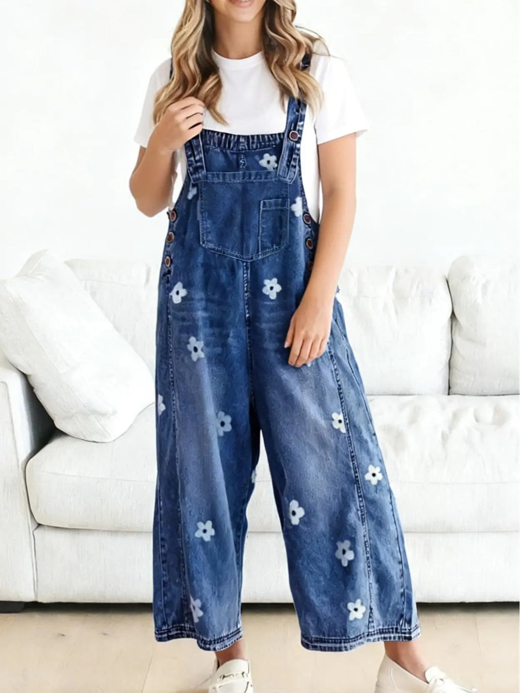 utcoco Women's Bib Overalls, Cute Floral Print Denim Jumpsuit with Baggy Wide Leg and Adjustable Straps, Fashion Apparel Chic Pants,back to school shopping, Flower, Women's Clothes