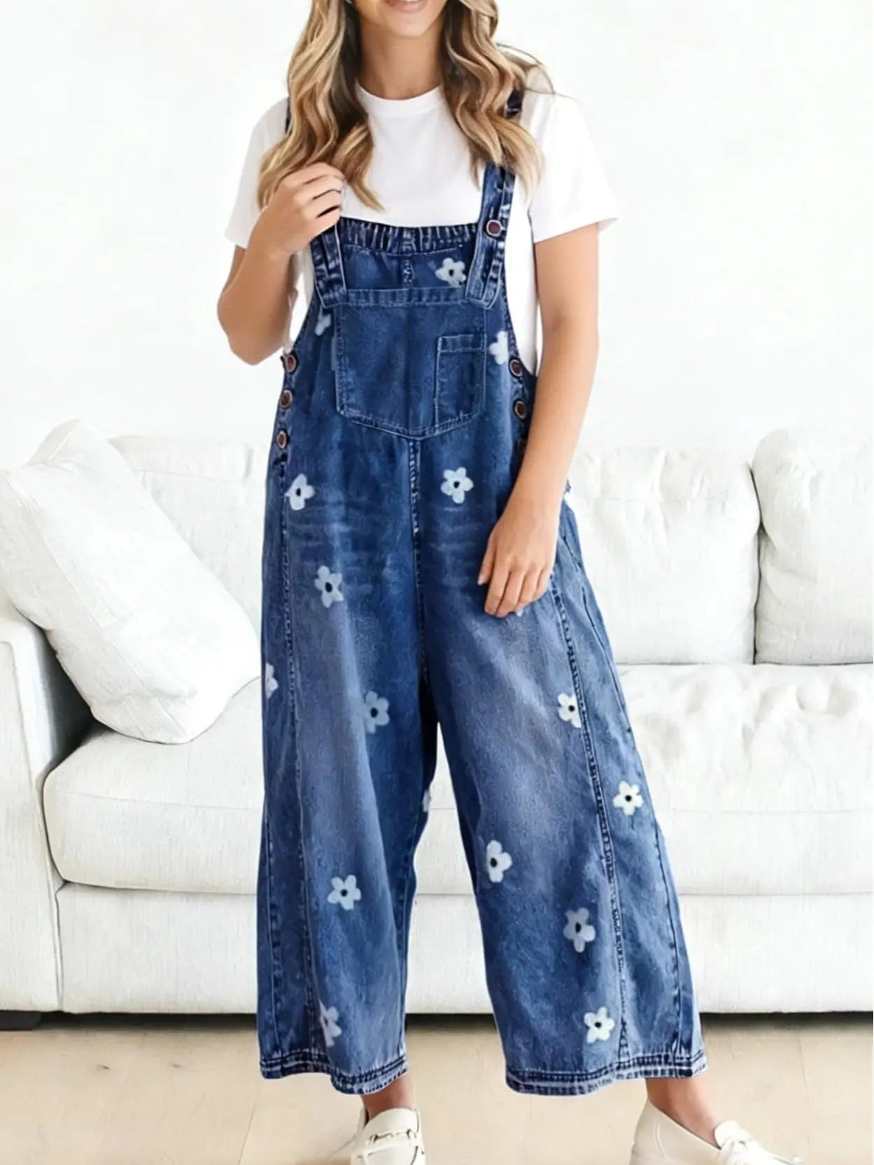 utcoco Women's Bib Overalls, Cute Floral Print Denim Jumpsuit with Baggy Wide Leg and Adjustable Straps, Fashion Apparel Chic Pants,back to school shopping, Flower, Women's Clothes