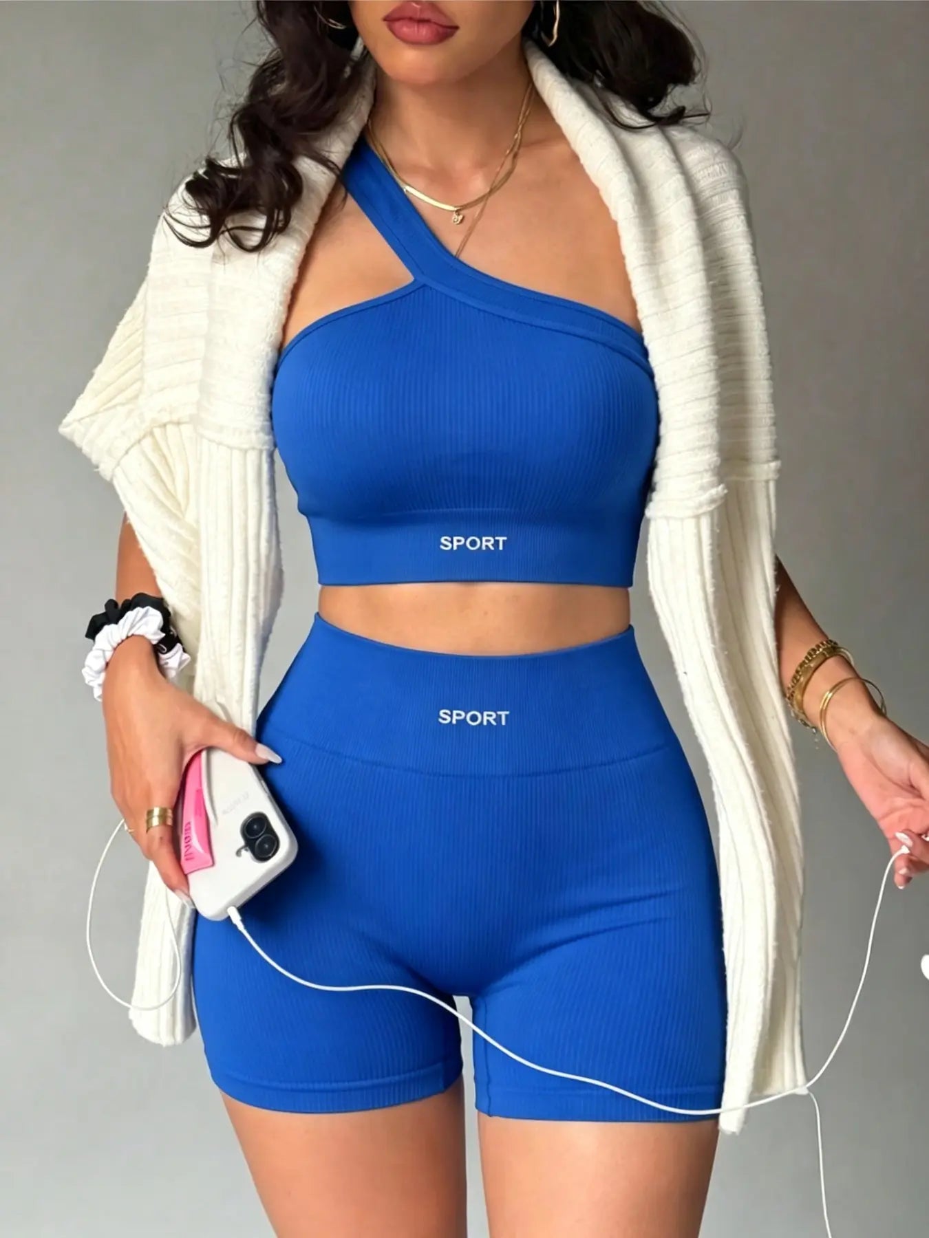 Women's Yoga Set, Tight-Fit Sports Bra and Shorts, Sleeveless High-Waist Tank Top, Multi-Color, Shockproof, All Seasons - Color: Blue, Size: S