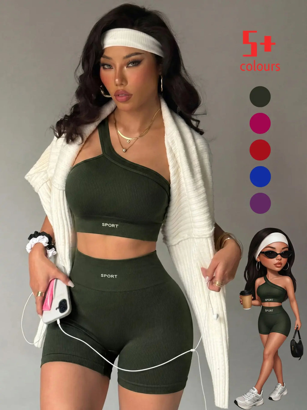 Women's Yoga Set, Tight-Fit Sports Bra and Shorts, Sleeveless High-Waist Tank Top, Multi-Color, Shockproof, All Seasons