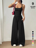 Women's Casual Pleated Loose Straight Jumpsuit, Adjustable Strap, Sleeveless, All Seasons Wear, Comfortable Fit, Moderate Fabric Thickness - Color: Black, Size: XS
