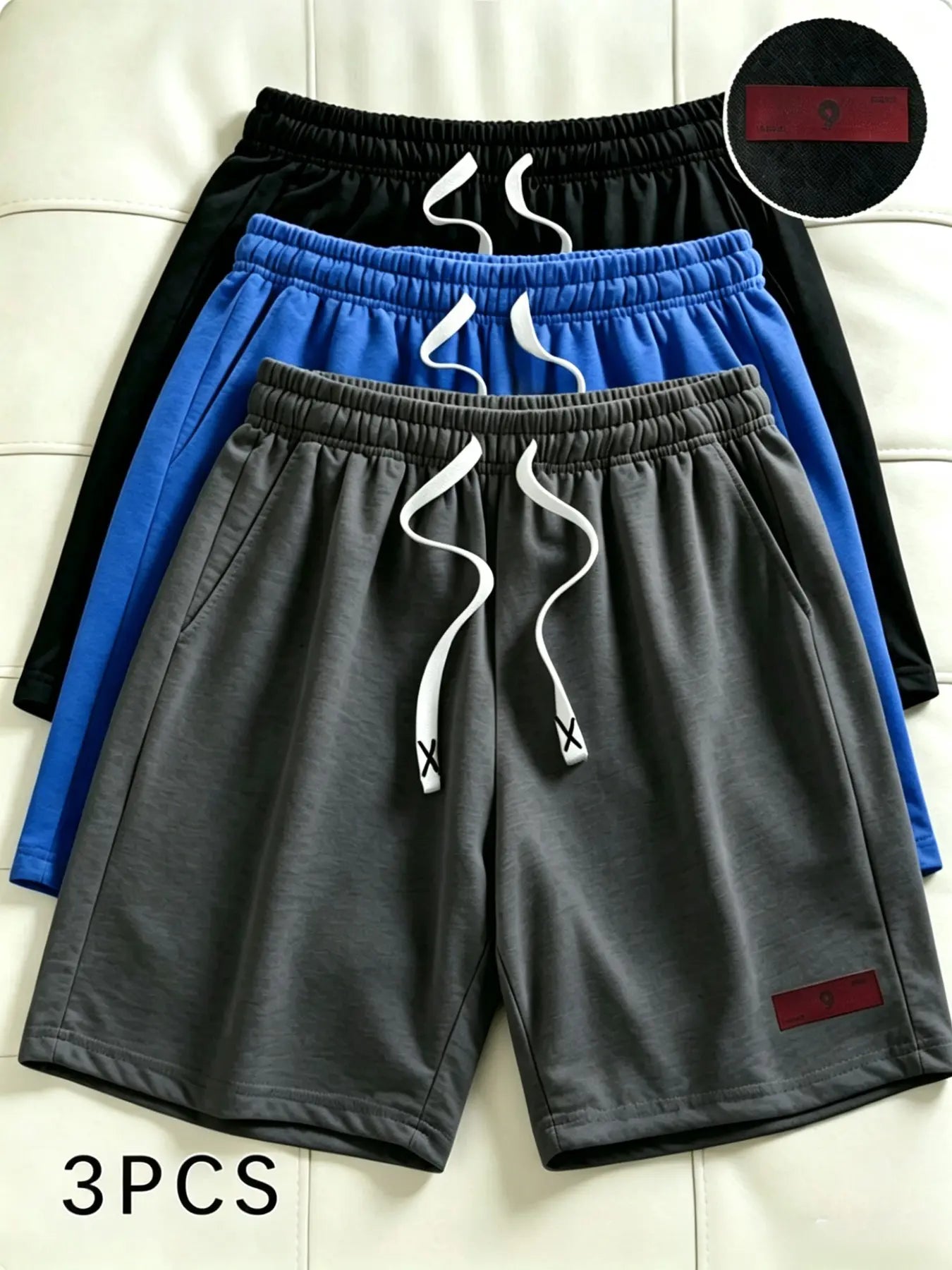 3-Pack Plus Size Men's Casual Shorts, Solid Color Drawstring Loose Fit Five-Quarter Pants, Daily Commute Versatile Multi-Color Set - Color: Set 3, Size: 2XL