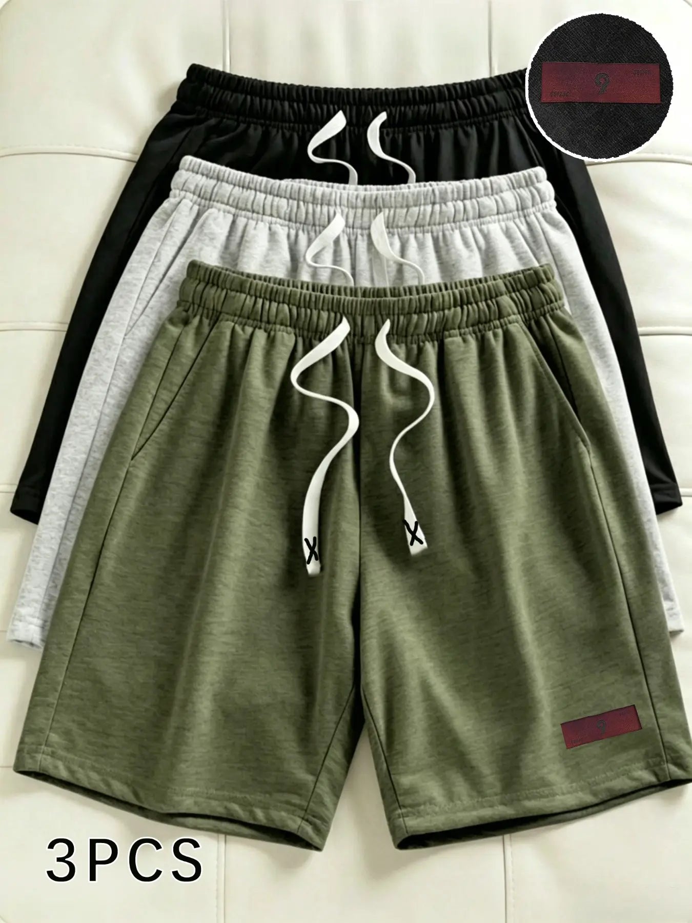 3-Pack Plus Size Men's Casual Shorts, Solid Color Drawstring Loose Fit Five-Quarter Pants, Daily Commute Versatile Multi-Color Set