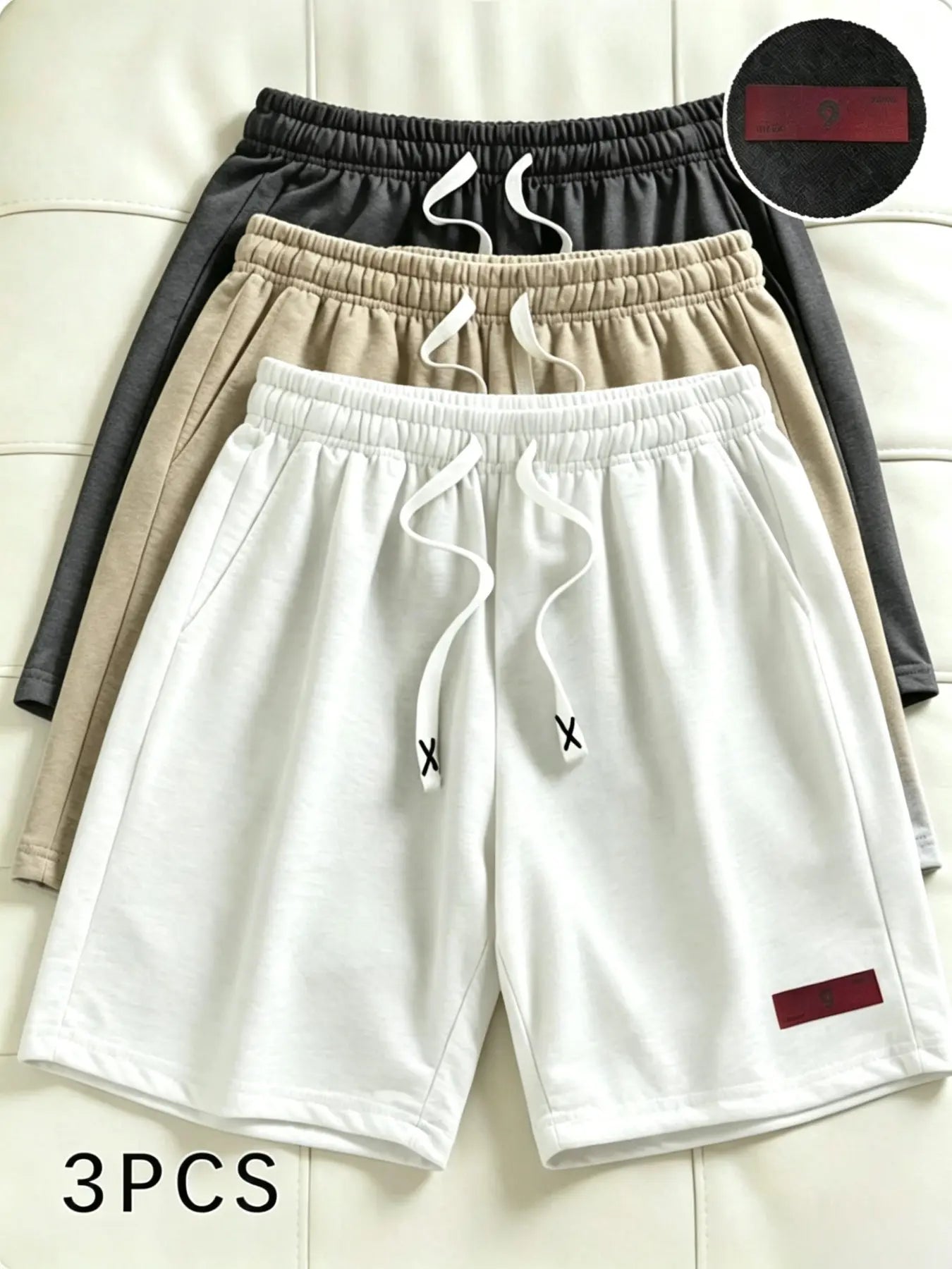 3-Pack Plus Size Men's Casual Shorts, Solid Color Drawstring Loose Fit Five-Quarter Pants, Daily Commute Versatile Multi-Color Set - Color: Set 4, Size: 2XL