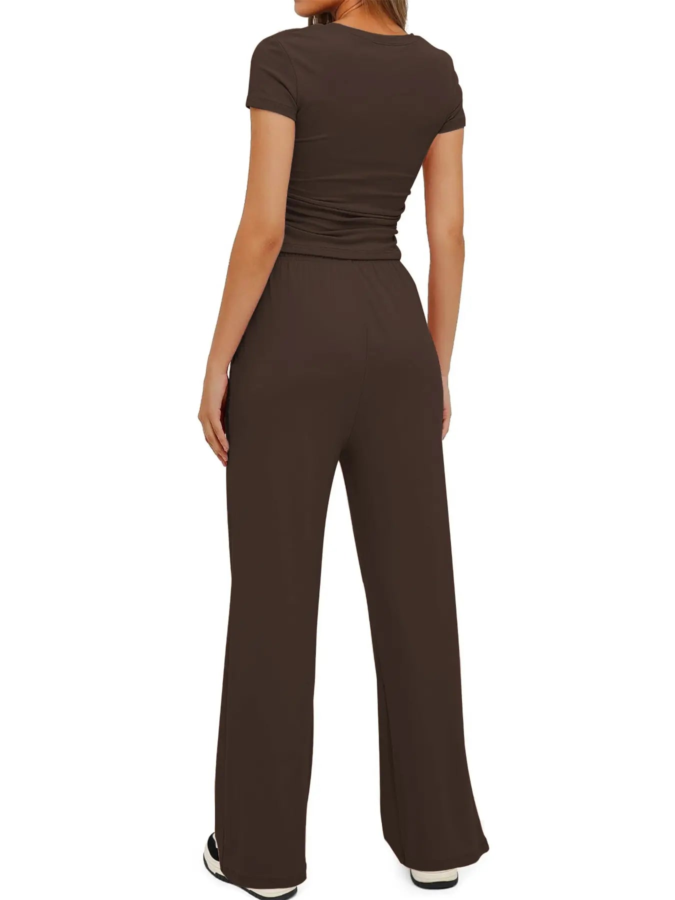 Simple Basic Casual Home Wear Set, Drawstring Adjustable Pocket Wide Leg Pants Two Piece Set, Comfortable Multi-Use, Summer Versatile, Slimming