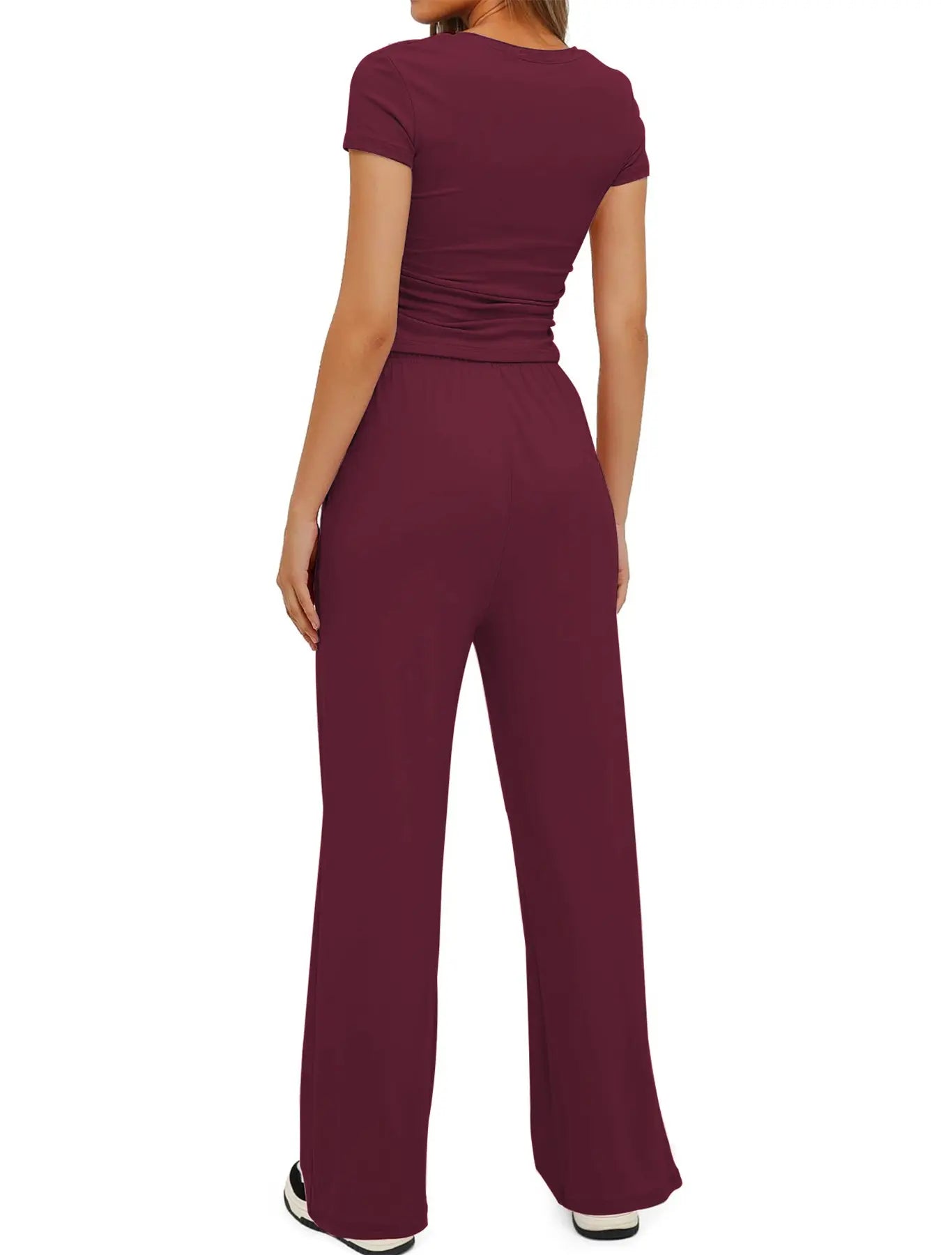 Simple Basic Casual Home Wear Set, Drawstring Adjustable Pocket Wide Leg Pants Two Piece Set, Comfortable Multi-Use, Summer Versatile, Slimming