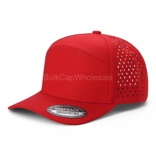 Men's 7-Panel Waterproof Cotton Snapback Hat - Breathable Outdoor, Adjustable Streetwear for Casual Outfits, Fashionable Cap with Laser Vents, Cotton Blend Fabric, Breathable Outdoor Hat, Adjustable Streetwear Hat, Casual Outfits Cap - Color: RED
