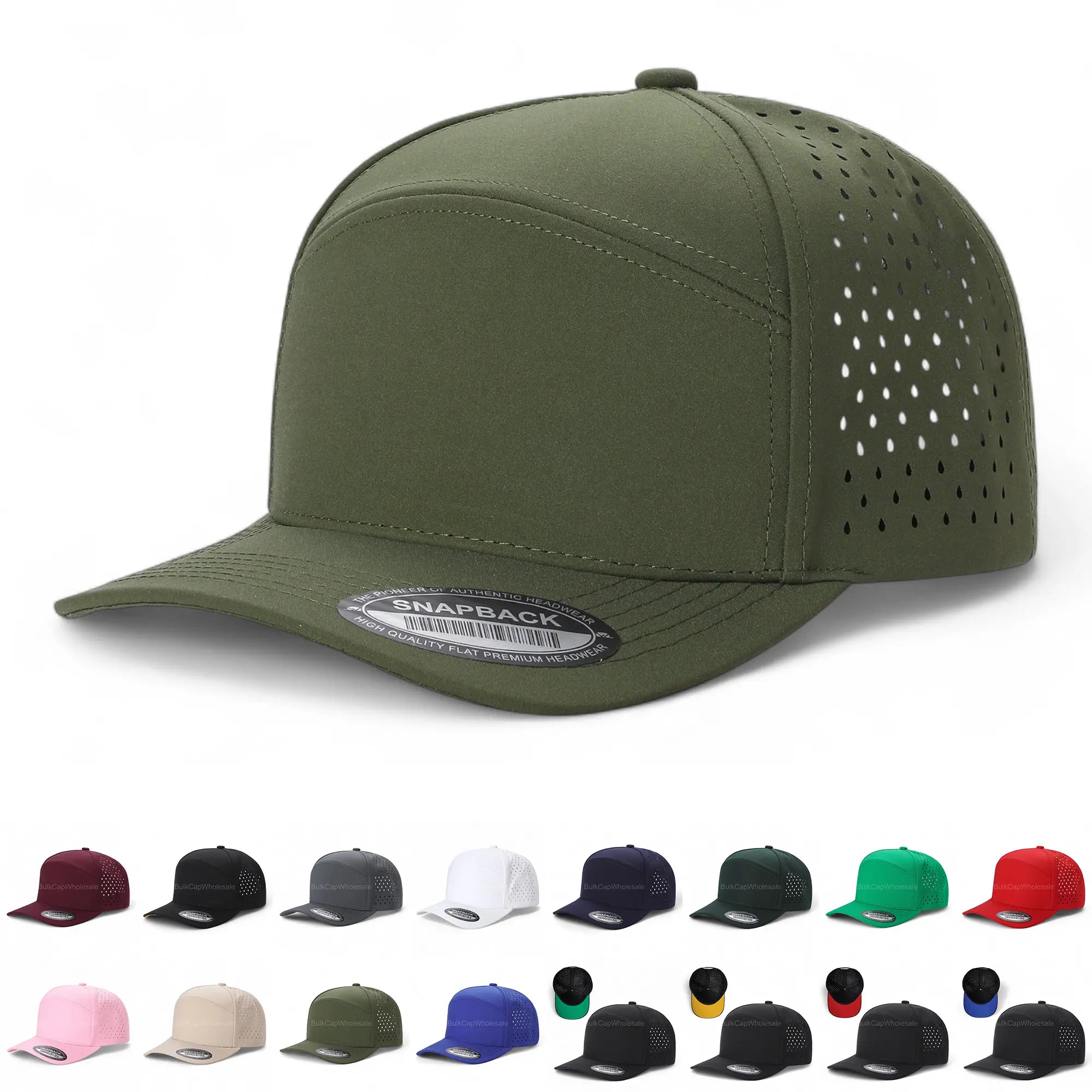 Men's 7-Panel Waterproof Cotton Snapback Hat - Breathable Outdoor, Adjustable Streetwear for Casual Outfits, Fashionable Cap with Laser Vents, Cotton Blend Fabric, Breathable Outdoor Hat, Adjustable Streetwear Hat, Casual Outfits Cap