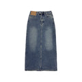 Vintage High Waist Denim Skirt with Contrast Pockets