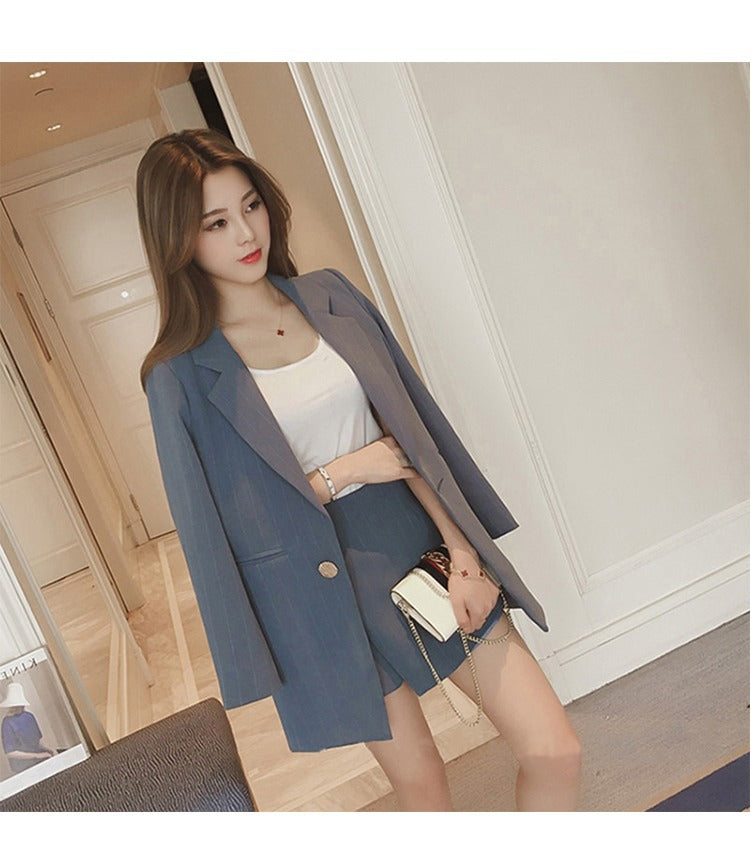 Stylish Women's British Casual Blazer and Dress Set
