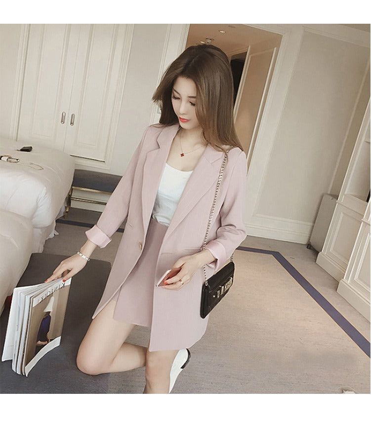 Stylish Women's British Casual Blazer and Dress Set