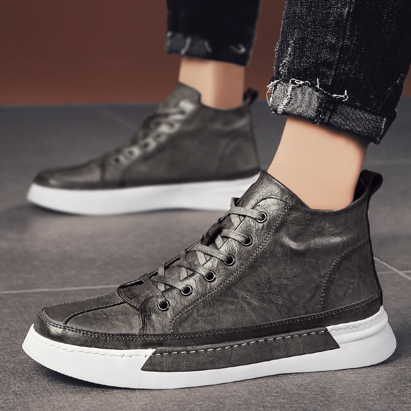 Brown High-top Casual Leather Shoes for Men