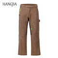 Khaki Black Splash Ink Wide Leg Cargo Jeans for Men