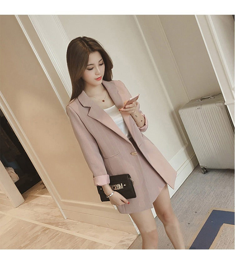 Stylish Women's British Casual Blazer and Dress Set